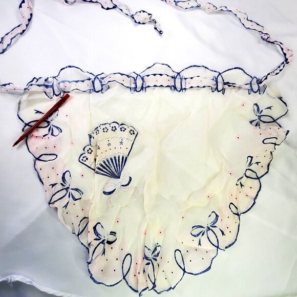VTG White Blue Waist Half Apron Bow & Fan Cottagecore Farm Chore Boho Chic *READ - Picture 3 of 9